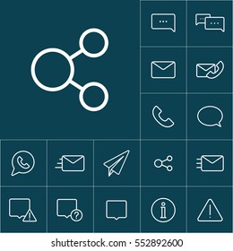 thin line share icon on blue background, communication set