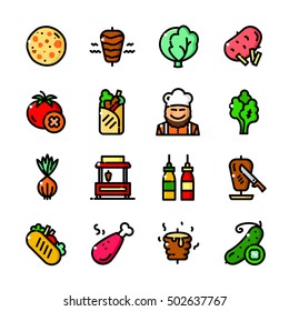 Thin line Shawarma Business icons set, Traditional Fast Food outline logos vector illustration