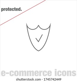 Protector de línea delgada con una señal de verificación en el fondo blanco. Iconos minimalistas de comercio electrónico. Logo de protección o seguridad web. Símbolos web simples. Trazo editable. Eps 10.