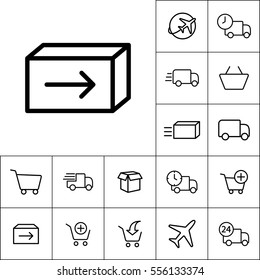 thin line shipping box icon on white background, delivery set