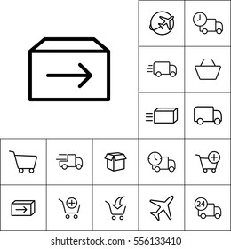 thin line shipping box icon on white background, delivery set