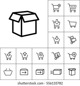 thin line shipping box icon on white background, online shopping set