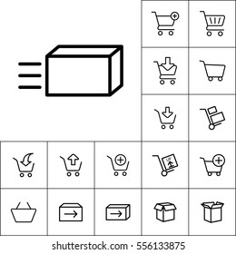 thin line shipping box icon on white background, online shopping set