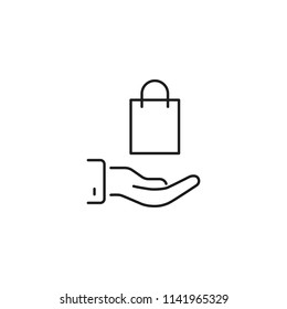 Bolso de compras de línea delgada en la ilustración de la mano sobre fondo blanco
