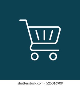 thin line shopping card, trolley icon on blue background