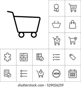 thin line shopping card, trolley icon on white background
