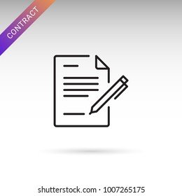 Thin line sign contract, written letter icon on white background. Modern flat vector isolated icon.