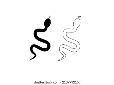 thin line silhouette snake icon set isolated on white background