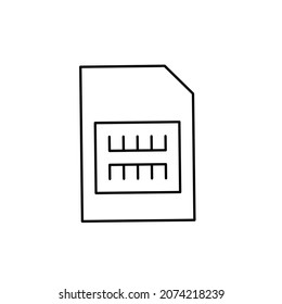 Icono de tarjeta de sim de línea delgada aislado en fondo blanco.icono plano de tarjeta sim de esquema