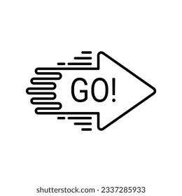 thin line simple arrow with go action. abstract linear style trend modern move or way logotype graphic design element isolated on white background. concept of choice of direction or direction badge