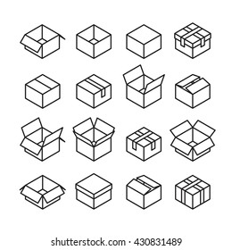 Thin line simple box signs. Icon set. Vector illustration.
