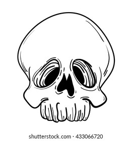 Thin line skull label. Retro vector design graphic element, badge, emblem, logo, insignia, sign, identity, logotype, poster. Stroke hipster illustration with typographic for t-shirt prints.