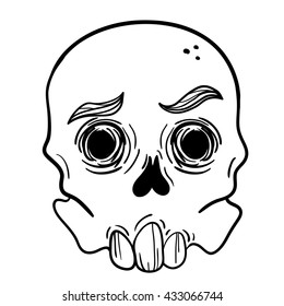 Thin line skull label. Retro vector design graphic element, badge, emblem, logo, insignia, sign, identity, logotype, poster. Stroke hipster illustration with typographic for t-shirt prints.