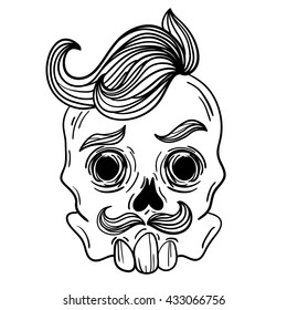 Thin line skull label. Retro vector design graphic element, badge, emblem, logo, insignia, sign, identity, logotype, poster. Stroke hipster illustration with typographic for t-shirt prints.