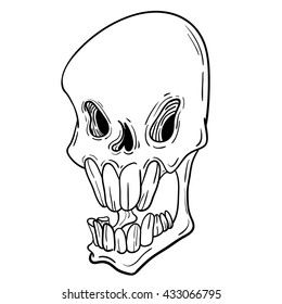 Thin line skull label. Retro vector design graphic element, badge, emblem, logo, insignia, sign, identity, logotype, poster. Stroke hipster illustration with typographic for t-shirt prints.