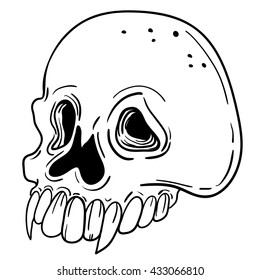 Thin line skull label. Retro vector design graphic element, badge, emblem, logo, insignia, sign, identity, logotype, poster. Stroke hipster illustration with typographic for t-shirt prints.