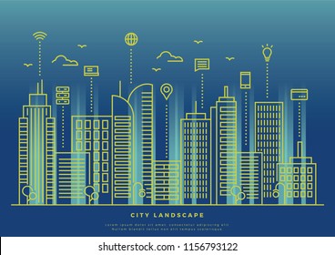 Thin line Smart City Vector Illustration