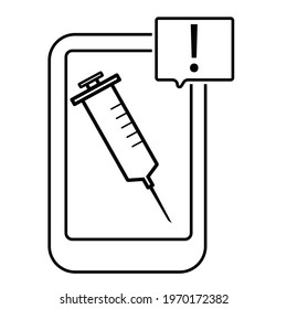 Thin line smartphone alert with a syringe icon vector image. Royalty-free.