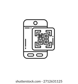 Smartphone de línea delgada con ícono de código de barras, que simboliza el escaneo móvil, los pagos en línea y el Completar compra digital. Ideal para comercio electrónico, transacciones sin efectivo y sistemas de pago inteligentes.