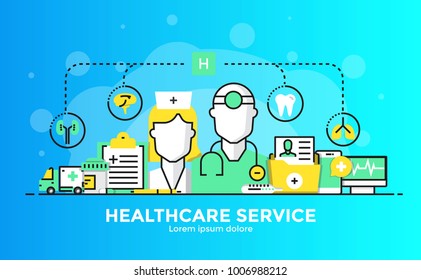 Thin line smooth gradient flat design banner of Healthcare service for website and mobile website, easy to use and highly customizable. Modern vector illustration concept, isolated on white background