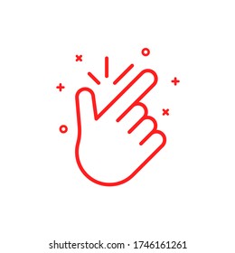 thin line snap icon  concept popular funny symbol to make flicking fingers  meaning everything is easy  fine  eureka  no problem  graphic design arm human  red simple sign white background
