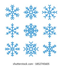 iconos de copos de nieve de línea delgada. logotipo o símbolo de estrella azul congelado. esquema de la colección de invierno. juego de navidad de lineart. trazo editable. aislado de fondo blanco. ilustración vectorial