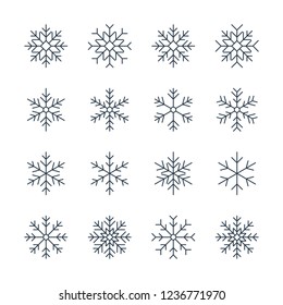 thin line snowflake icons. outline winter collection. lineart christmas set. isolated on white background. vector illustration