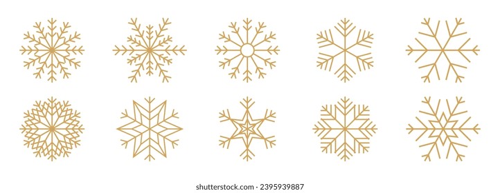 Thin line Snowflakes icon, gold glitter collection. Vector illustration. Fully Editable stroke