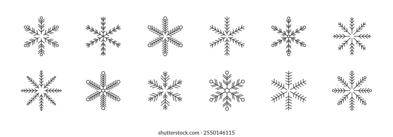 Thin line Snowflakes. Snow vector icon set. Snowflake silhouettes. Snowflake shapes. Snowflakes templates. Snow illustration