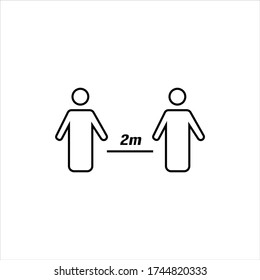 Thin line social distancing icon on white background. 2m distance for disinfection. 2019-ncov cautions. Protection from Coronavirus. Human icon COVID-19 logo for office usage.