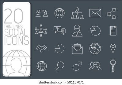 thin line social set icons concept. Vector illustration design
