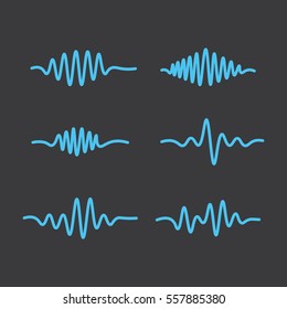 thin line sound waves blue icon on dark background