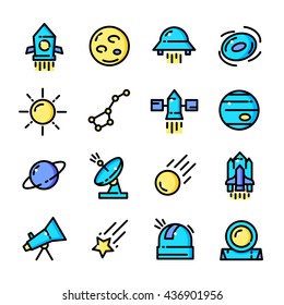 Thin line Space icons set, Astronomical outline logos vector illustration