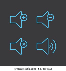 thin line speaker volume blue icon on dark background