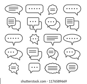 Thin line speech bubble icons. Vector line plain speak bubbles, chat conversation or text comment signs