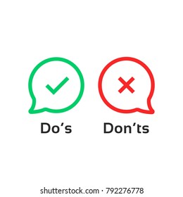 thin line speech bubble like dos and donts. concept of checklist element and reject or accept symbol for evaluation quiz. outline simple trend logotype graphic design illustration isolated on white
