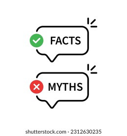 thin line speech bubbles with facts and myths. flat stroke style trend modern logotype graphic art design isolated on white background. concept of thorough fact-checking or easy compare evidence