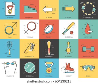 thin line sport set icons concept. Vector illustration design idea