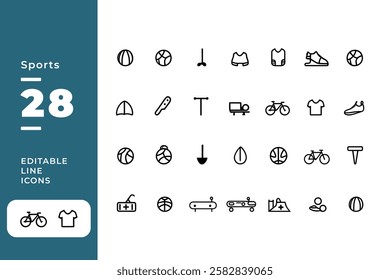 Thin Line Sports Icons – Balls, Cycling, Skateboard  More