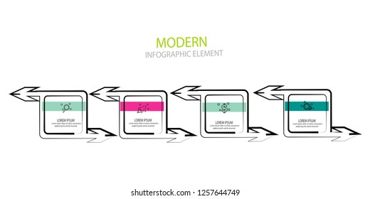 thin line square arrow design infographic template