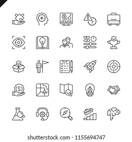 Thin line startup project and development elements icons set for website and mobile site and apps. Outline icons design. 48x48 Pixel Perfect. Linear pictogram pack. Vector illustration.