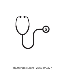 thin line stethoscope like financial health. concept of purse, medicare, hospital, cost management, stock, cardiology. flat style trend modern logotype design illustration on white background
