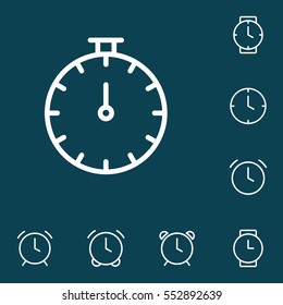 thin line stopwatch icon on blue background, time set