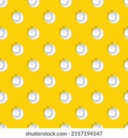 Thin line Stopwatch icons on a yellow background in seamless pattern. Abstract business illustration with repeated elements. Vector background EPS 10