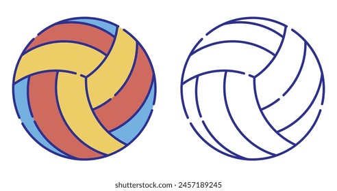 Thin line stroked color icon. Bright ball for volleyball sport playing. Beach sports equipment. Simple vector isolated on white background