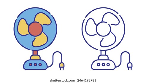 Thin line stroked color icon. Electric fan for cooling room during hot summer season. Maintaining comfortable temperature in room. Simple vector isolated on white background