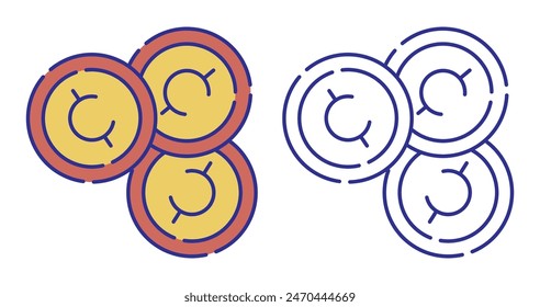 Thin line stroked color icon. Gold american coin 1 cent. Cash, bank loan, casino chip. Simple vector isolated on white background