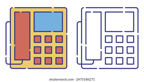 Farbsymbol mit dünner Linie. Festes drahtgebundenes Bürotelefon mit Buttonen. Kommunikation zwischen Abonnenten. Einfache Vektorgrafik isoliert auf weißem Hintergrund
