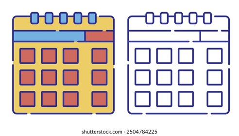 Thin line stroked color icon. Paper wall calendar. Marking days of the week, months on calendar. Simple vector isolated on white background