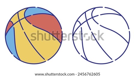 Thin line stroked color icon. Bright ball for basketball sport playing. Urban sports equipment. Simple vector isolated on white background